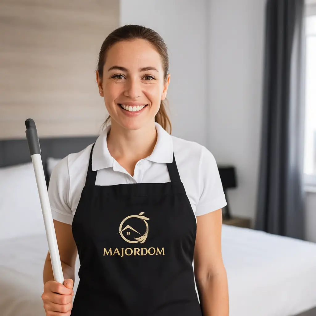 Professionnelle du ménage — visage et tablier Majordom