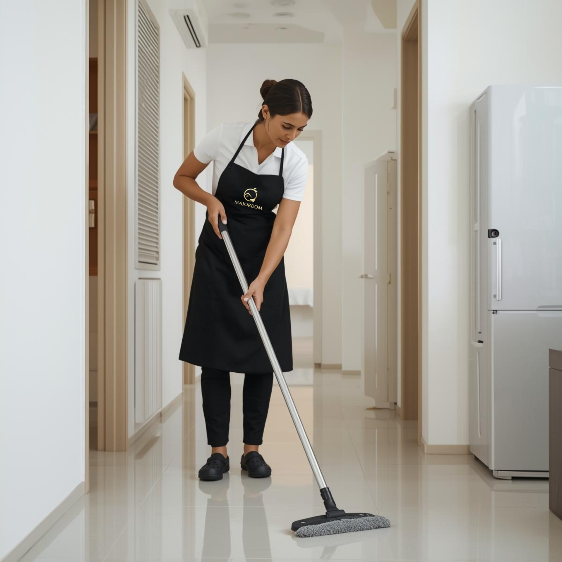 Intervenante réalisant du ménage à domicile